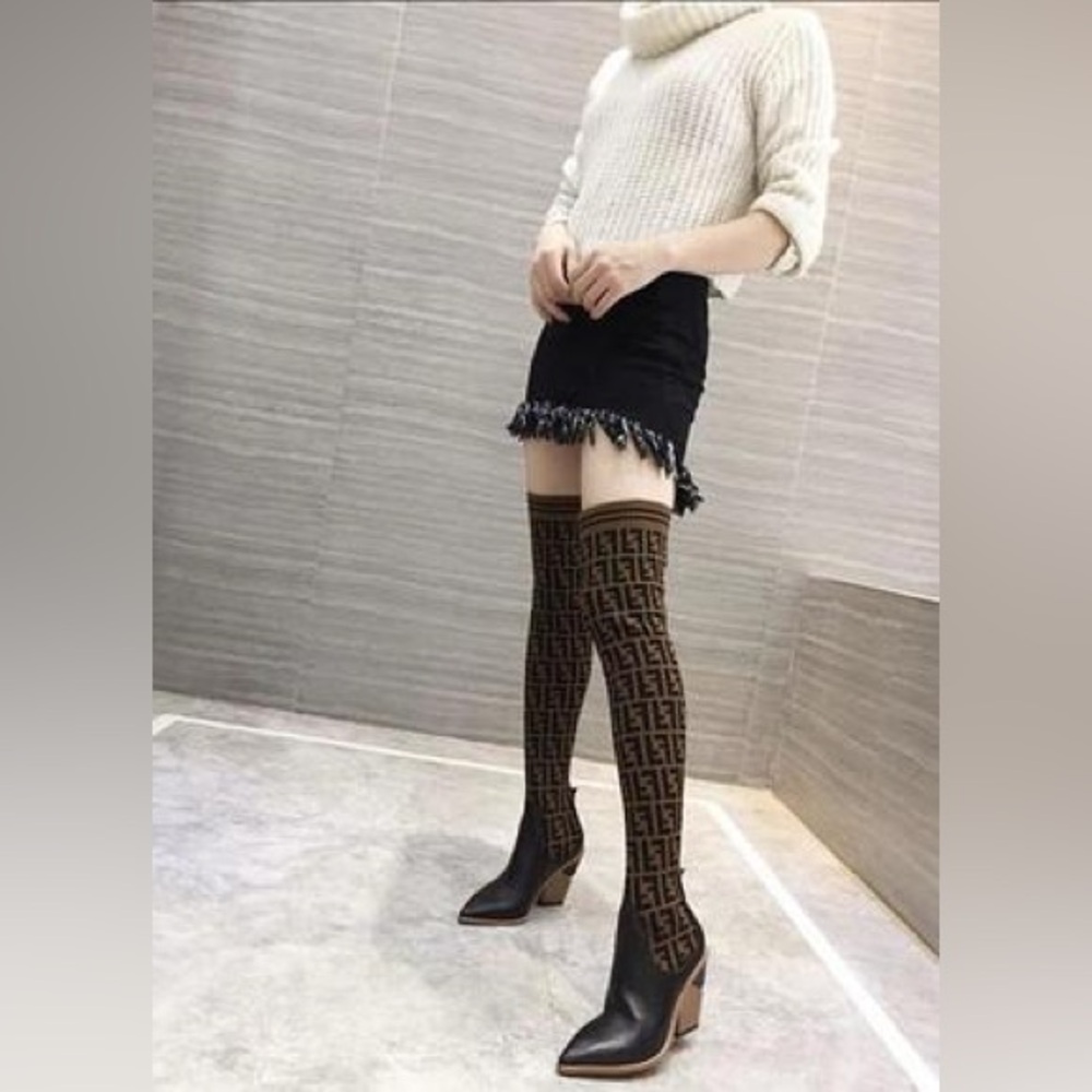Fendi Brown Monogram Over-the-Knee Boots